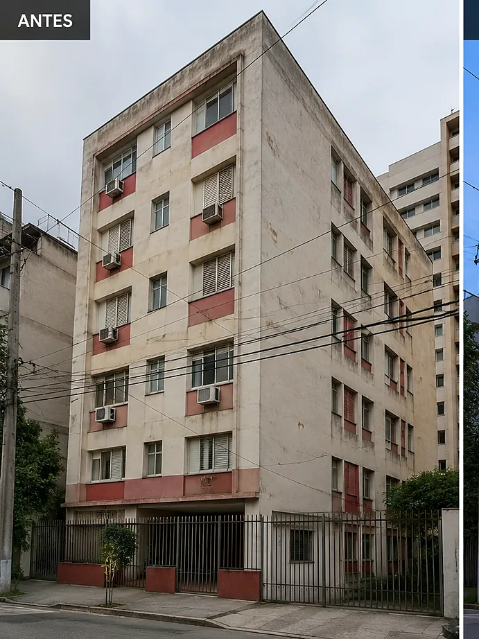Fachada do Edifício Mauá 68 antes do retrofit, foto real